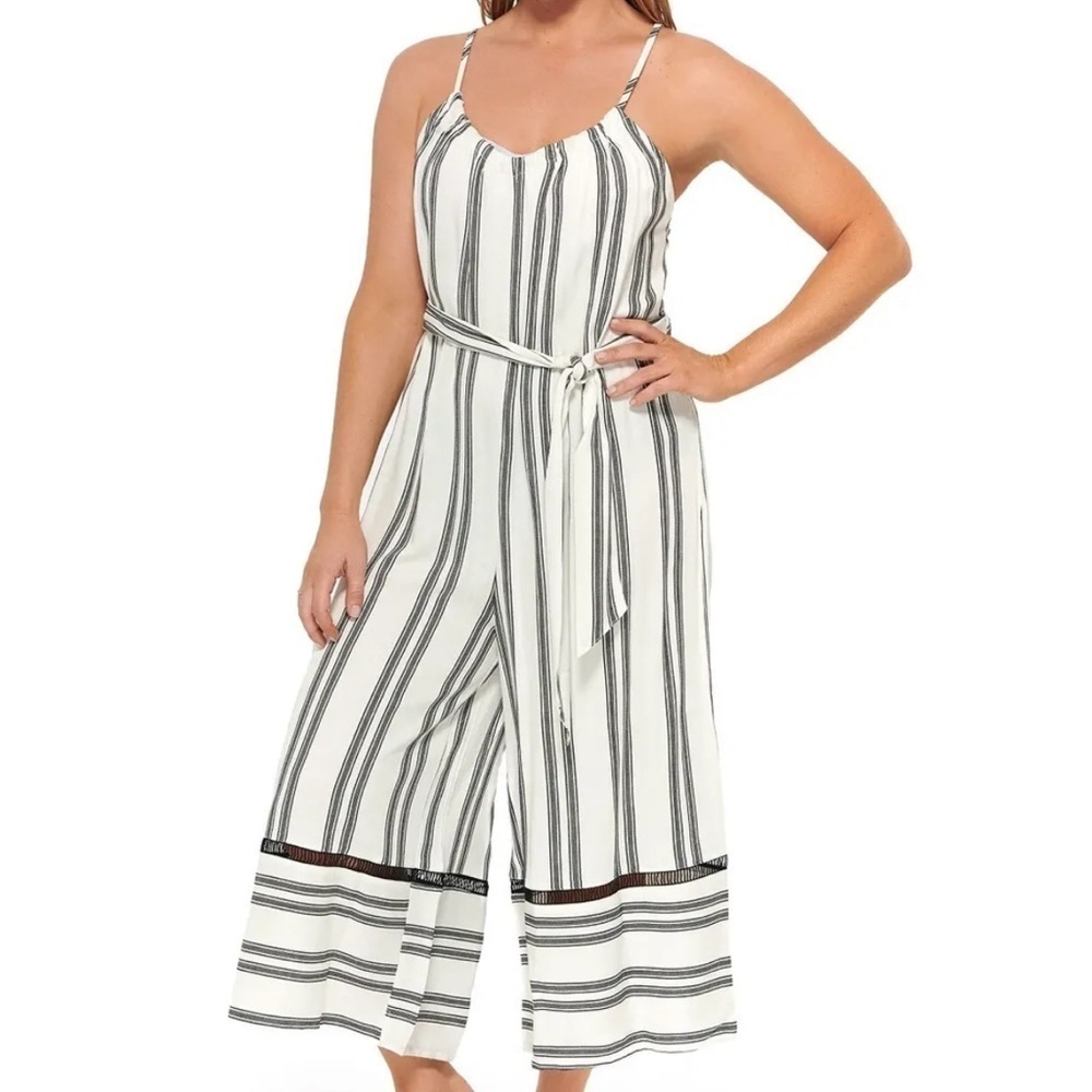 Dotti BLACK/WHITE Newport Stripes Belted Jumpsuit Cover-up, US Medium